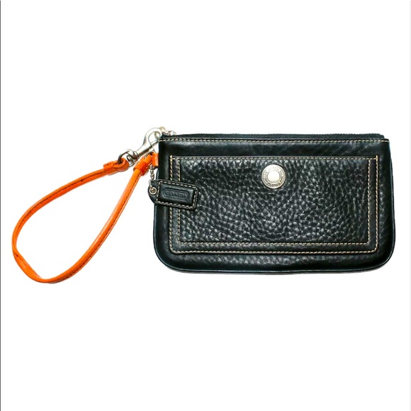 Authentic Women's COACH Black Leather Zip Close Wristlet Wallet 7 x 4.5 in. - Picture 1 of 4